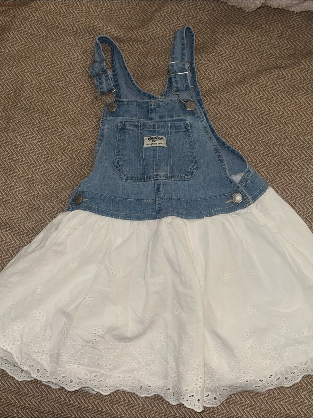 OshKosh B'gosh Denim Bib with White Eyelet Skirt - Blue & White